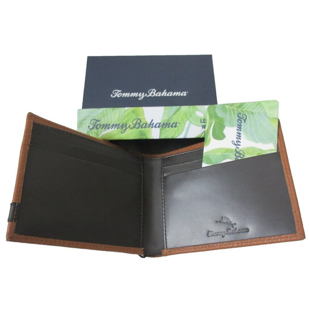 Tommy Bahama Men's Slim Bi Fold Tan Brown Textured Genuine Leather Wallet NIB - Picture 2 of 5